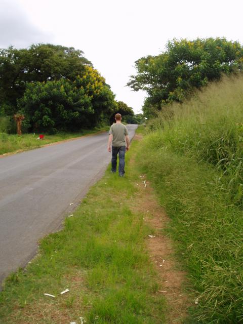 Jon walking home from the Mini-bus stop